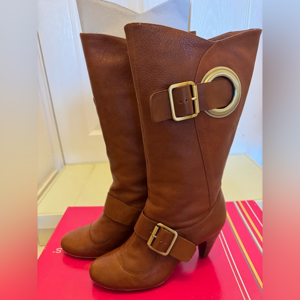 BCBGirls Tan Heeled Boots with Buckle Detail